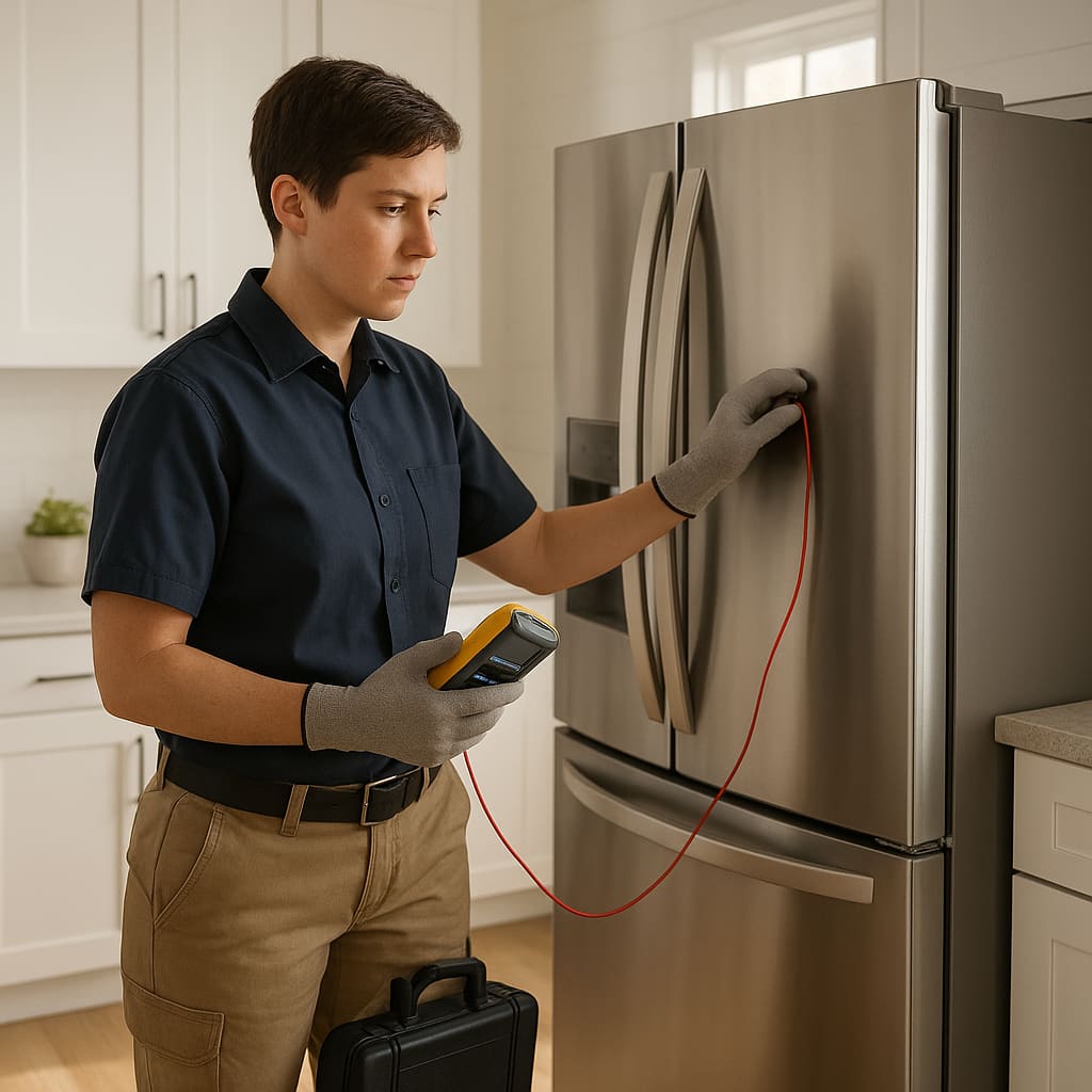Técnico revisando refrigerador